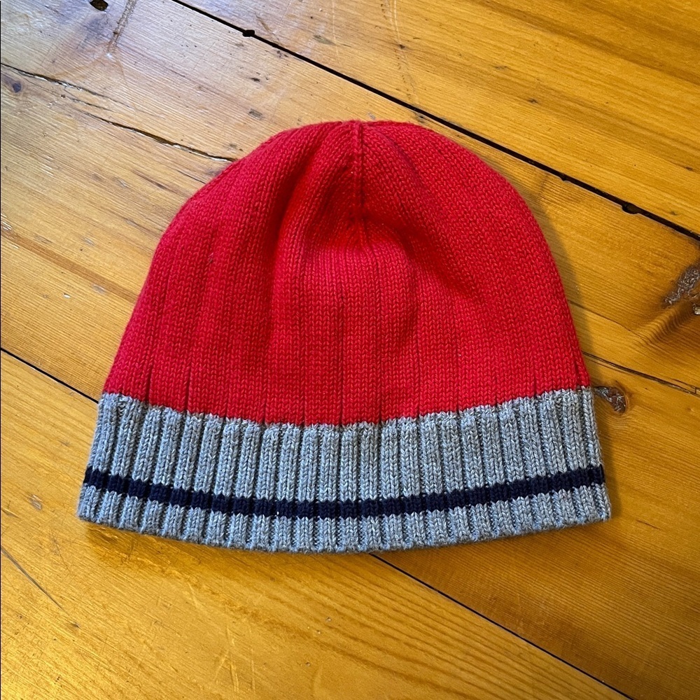 JANIE AND JACK Infant Boys 3-6mo Cotton Knit Hat Winter Beanie Red Gray EUC